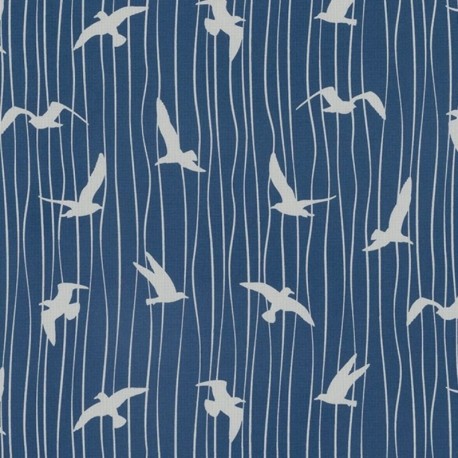 Tissu Toile Imprimée Mouette Fond Bleu