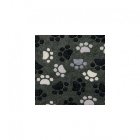 Tissu Polaire Pattes de Chien Gris Noir 