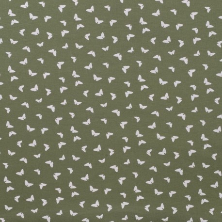 Tissu Jersey Coton Butterflies Kaki 