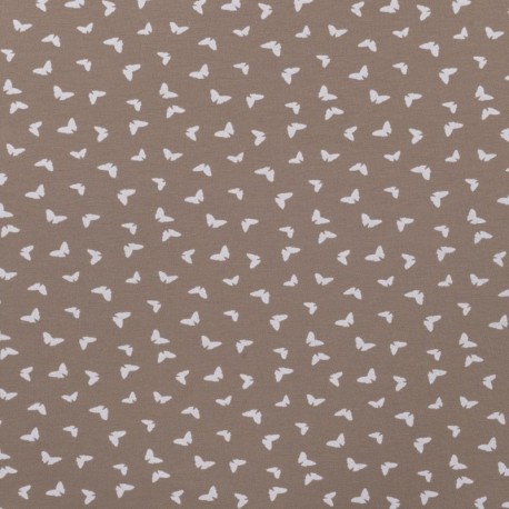 Tissu Jersey Coton Butterflies Taupe 