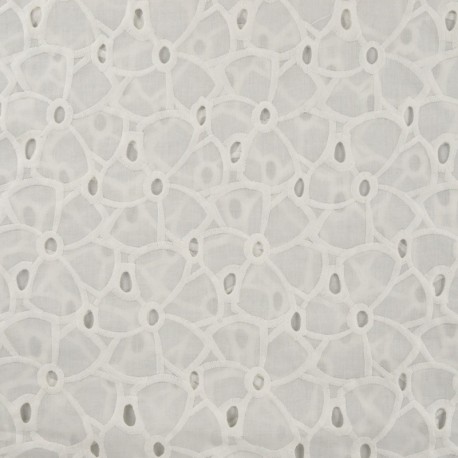Tissu Broderie Anglaise Bouquet Ecru