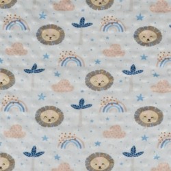 Tissu Bubble Minky Imprimé Arc-en-ciel lion Bleu 