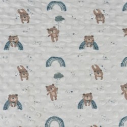 Tissu Bubble Minky Imprimé Ours arc-en-ciel Menthe 