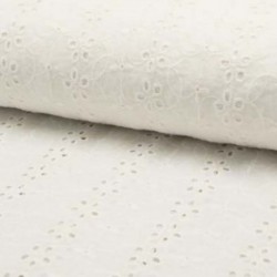 Tissu Broderie Anglaise Fleurs Ecru