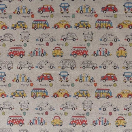 Tissu Toile Imprimée Hycu Combi Multico Fond Coloris Lin