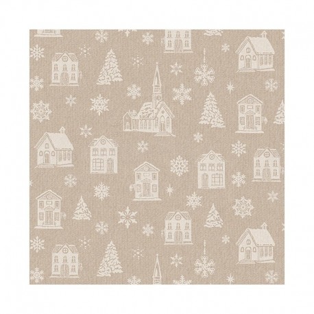 Tissu Toile Demi Panama Maison Enneigee Fond Lin Lurex