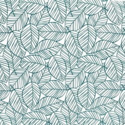 Tissu Feuilles Coton 57fils Bleu Canard 