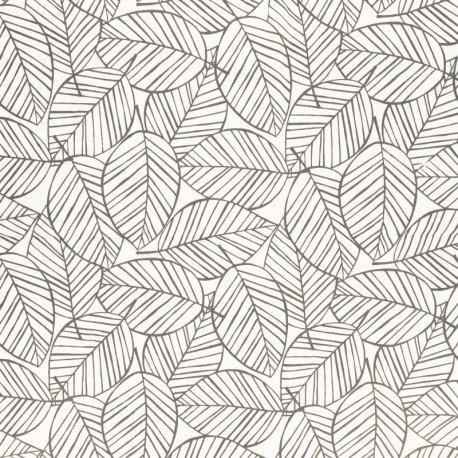 Tissu Feuilles Coton 57fils Gris Foncé