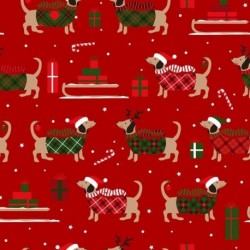Tissu Coton Imprimé Basset Rouge 