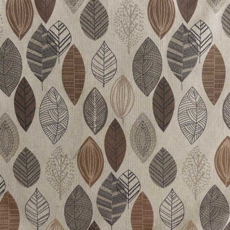 Tissu Hycu Toile Fond Coloris Lin Feuilles Brun 