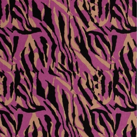 Tissu Popeline Viscose Imprimée Abstrait Noir fuchsia