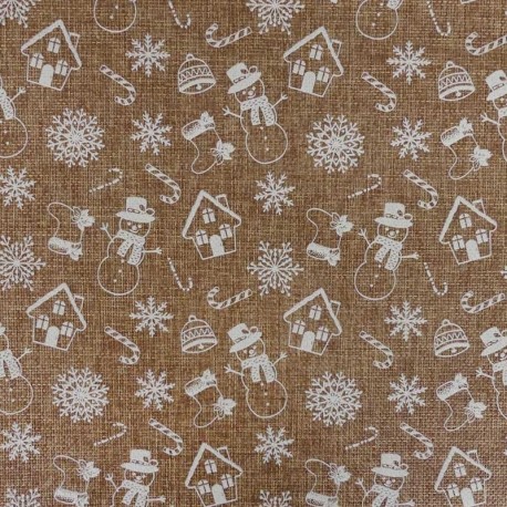 Tissu Aspect Jute Bonhomme de Neige