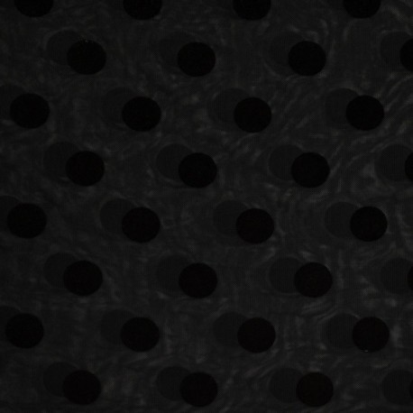 Tissu Résille Gros Pois Floqués Noir