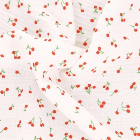 Tissu Double Gaze Imprimée Petites Cerises