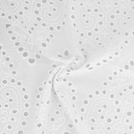 Tissu Broderie Anglaise Arabesque Blanc