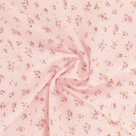 Tissu Plumettis Voile de Coton Imprimé Rose Layette 