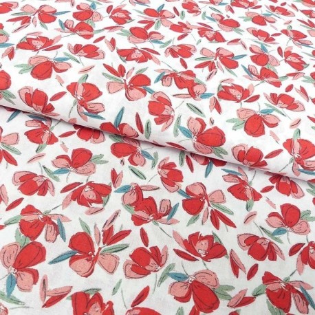 Tissu Blossom Ecru rouge