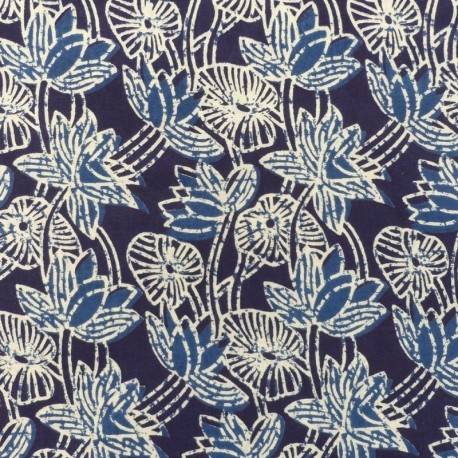 Tissu Impression Tampons Mains Floral Marine