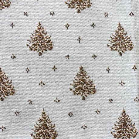 Tissu Jacquard Laponie Sapin Blanc or 