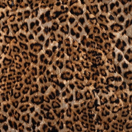 Tissu Panne de Velours Matelassé Imprimé Leopard