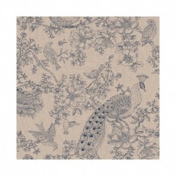 Tissu Fleurs Et Oiseaux Fond Coloris Lin