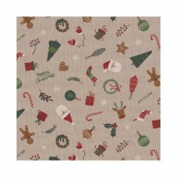 Tissu Motifs Noel Fond Coloris Lin