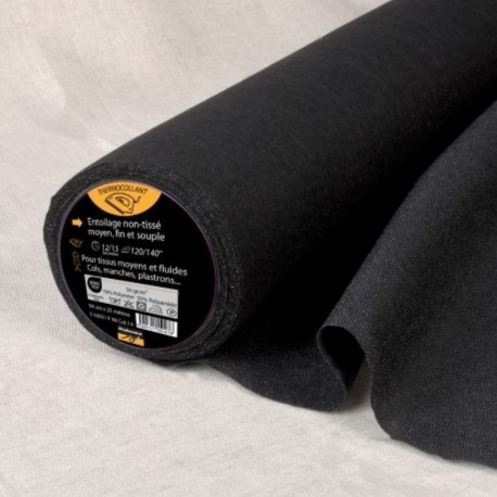 Tissu Entoilage Non Tissé Léger Noir 50g/m2