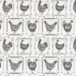 Tissu Jacquard Poules Coloris Blanc et lin 