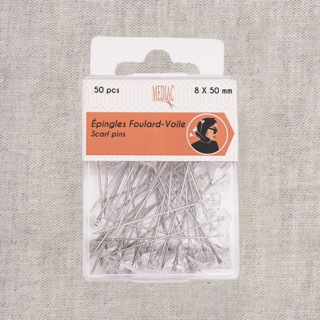 Epingles foulard/voile 50mm *50 Transparent - 