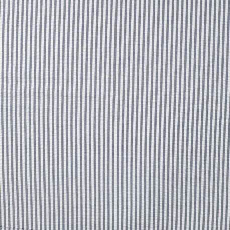 Tissu Poly Coton Seersucker Rayure Bleu Marine