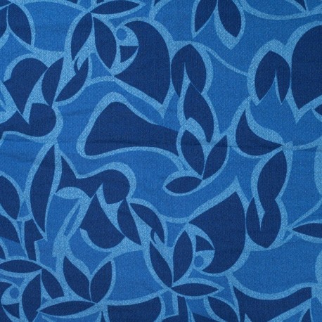 Tissu Viscose Nylon Imprimé Fleurs Bleues