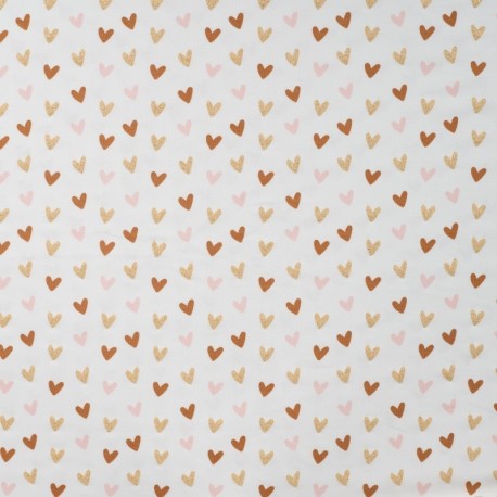 Tissu Jersey de Coton Glitter Imprimé Coeur Blanc