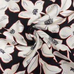 Tissu Rayonne Imprimée Fleur Noir 