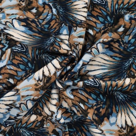 Tissu Satin de Viscose Imprimé Abstrait Bleu