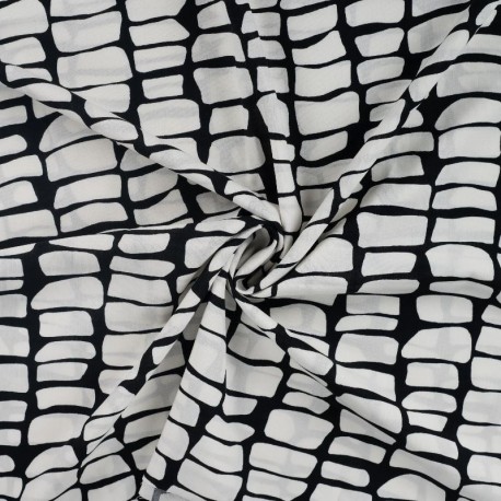 Tissu Voile de Coton Viscose Imprimé Croco Blanc 