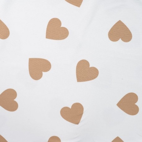 Tissu Sweat Imprimé Coeur Beige 
