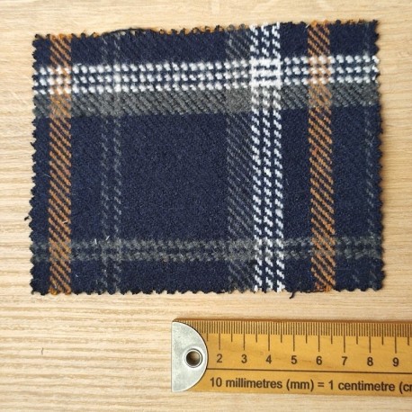 Tissu Lainage Carreaux Fond Marine