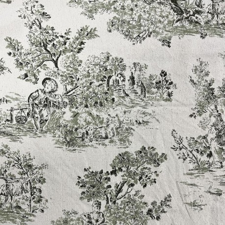 Tissu Gabrielle Toile de Jouy Kaki