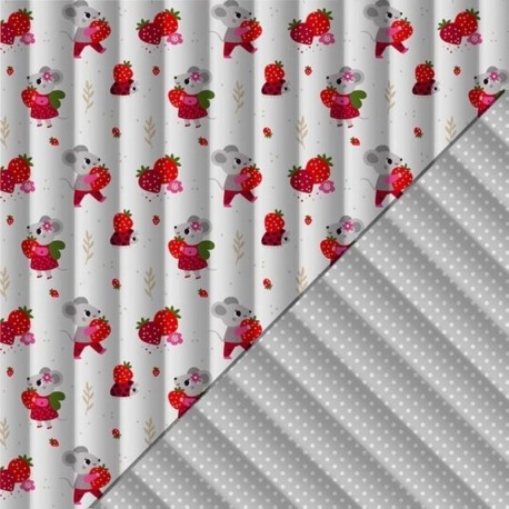 Tissu Matelassé Ninette Souris Fraise Blanc