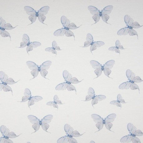 Tissu Jersey de Coton Bio Imprimé Papillon Bleu
