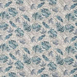 Tissu Jersey de Coton Bio Imprimé Feuille Bleu