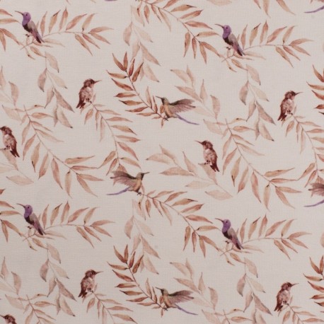 Tissu Jersey de Coton Bio Imprimé Oiseau Camel