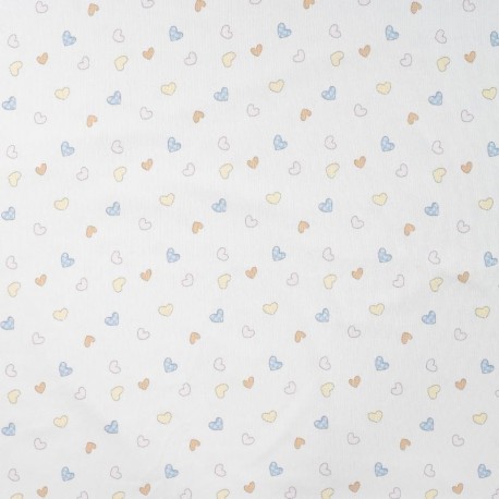 Tissu Jersey de Coton Imprimé Coeur Blanc 