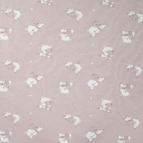 Tissu Jersey de Coton Imprimé Ours Sable