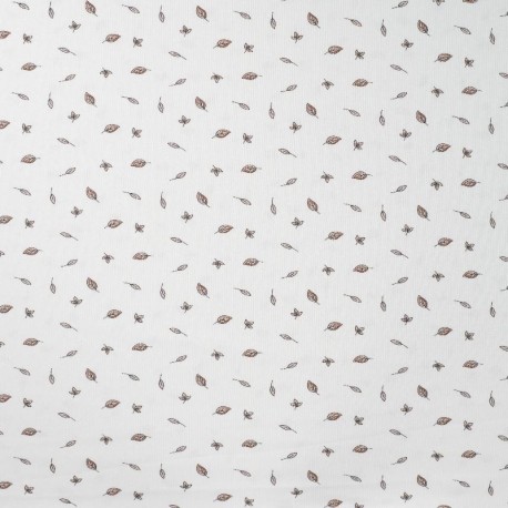 Tissu Jersey de Coton Imprimé Feuille Blanc 