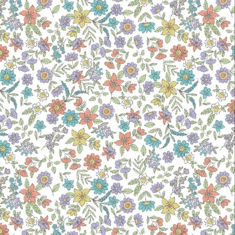 Tissu Jersey de Coton Imprimé Fleur Blanc