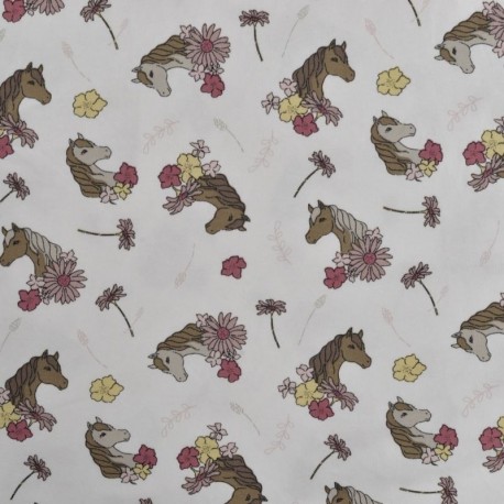 Tissu Jersey de Coton Imprimé Cheval Blanc 