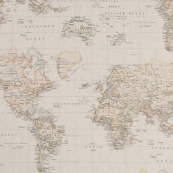 Tissu Imprimé Carte Du Monde Fond Coloris Lin
