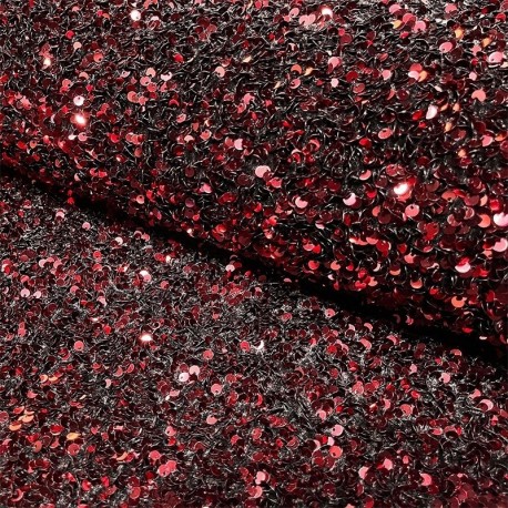 Tissu Velours Sequin Rouge Bordeaux 