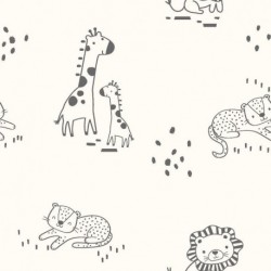Tissu Jersey de Coton Imprimé Animaux Blanc Cassé